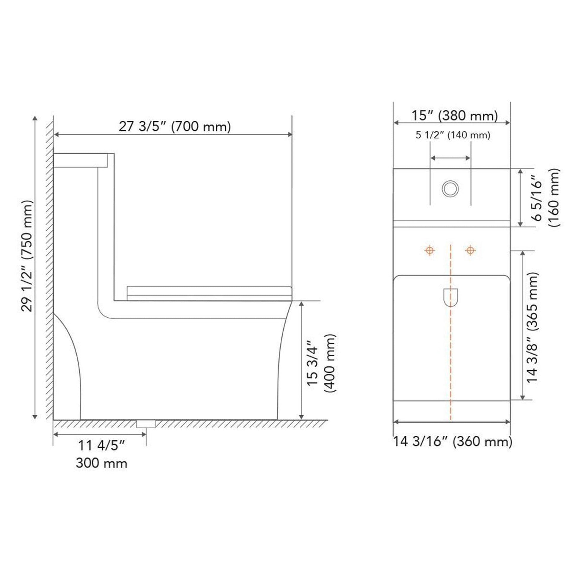 Pelican Int'l Vortex Series PL-12044 Matte Black Porcelain High Efficiency Toilet with Dual Flush