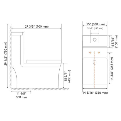 Pelican Int'l Vortex Series PL-12044 Matte Black Porcelain High Efficiency Toilet with Dual Flush