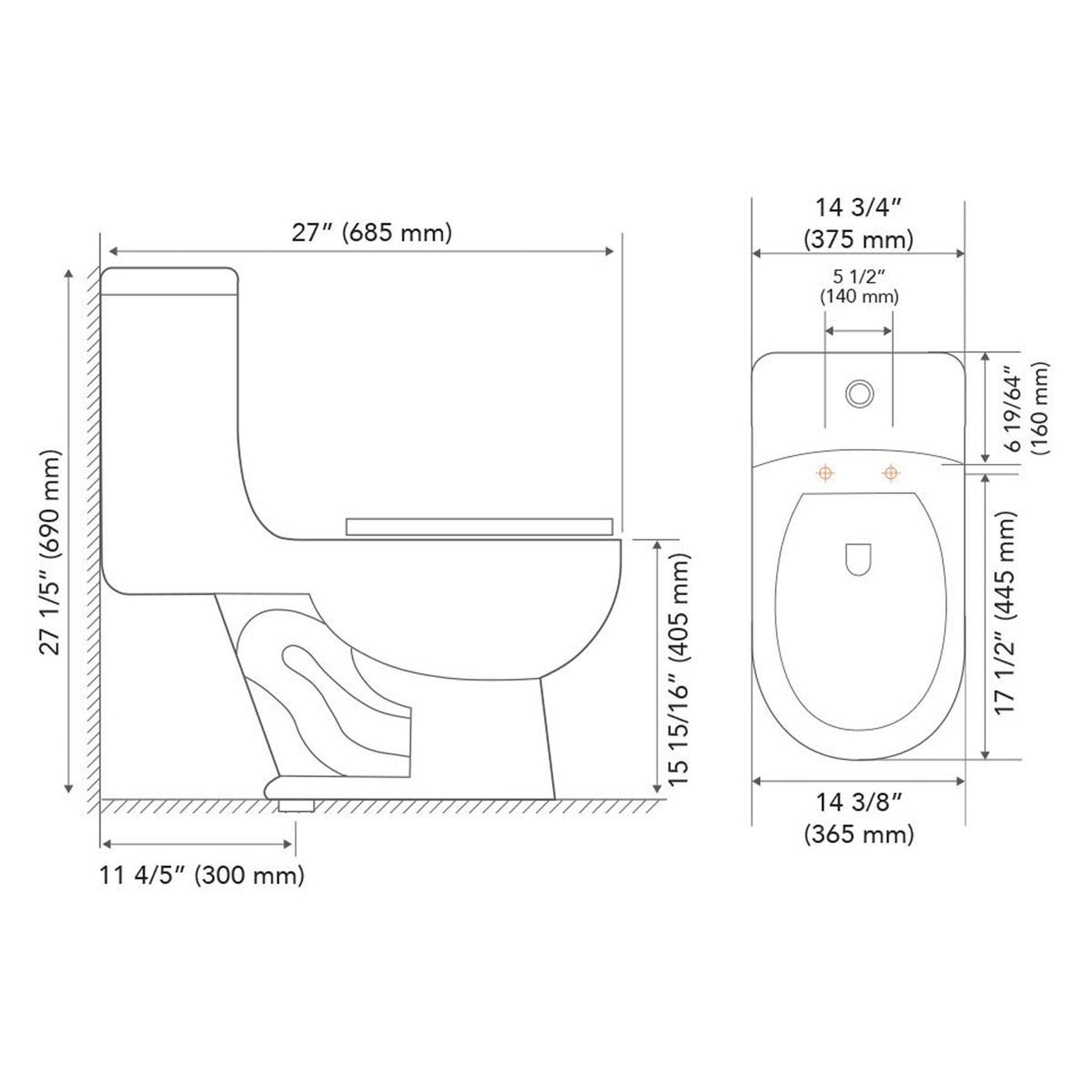 Pelican Int'l Vortex Series PL-12210 White Porcelain High Efficiency Toilet with Dual Flush