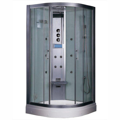 Platinum 35" x 35" x 87" One-Person Framed Round Walk-In Steam Shower With Dual Sliding Doors 10 Massage Jets & LED Chromatherapy Lighting