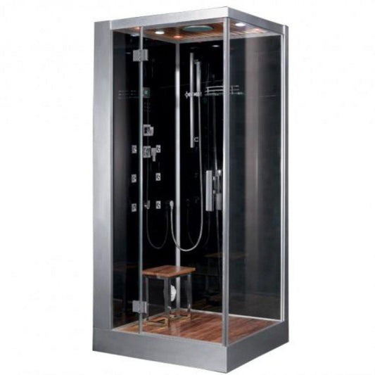 Platinum 39" x 35" x 89" One-Person Black Framed Rectangle Walk-In Steam Shower With Left Handed Control Panel Configuration Hinged Door 6 Massage Jets & LED Chromatherapy Lighting