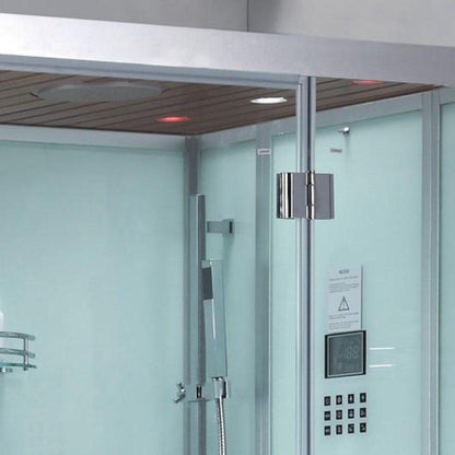 Platinum 39" x 35" x 89" One-Person White Framed Rectangle Walk-In Steam Shower With Left Handed Control Panel Configuration Hinged Door 6 Massage Jets & LED Chromatherapy Lighting