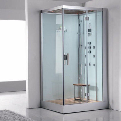 Platinum 39" x 35" x 89" One-Person White Framed Rectangle Walk-In Steam Shower With Right Handed Control Panel Configuration Hinged Door 6 Massage Jets & LED Chromatherapy Lighting