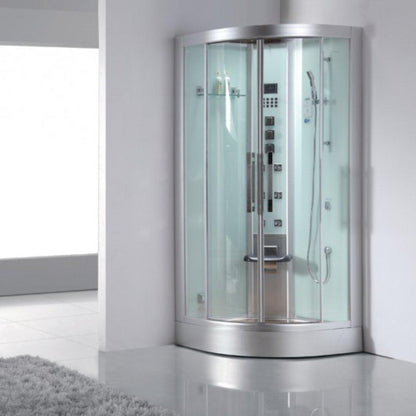 Platinum 39" x 39" x 89" One-Person White Framed Round Walk-In Steam Shower With Dual Sliding Doors 6 Massage Jets & LED Chromatherapy Lighting
