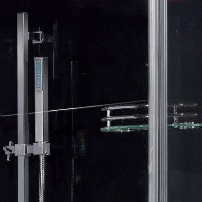 Platinum 47" x 35" x 89" Two-Person Black Framed Rectangle Walk-In Steam Shower With Left Handed Control Panel Configuration Hinged Door 6 Massage Jets & LED Chromatherapy Lighting