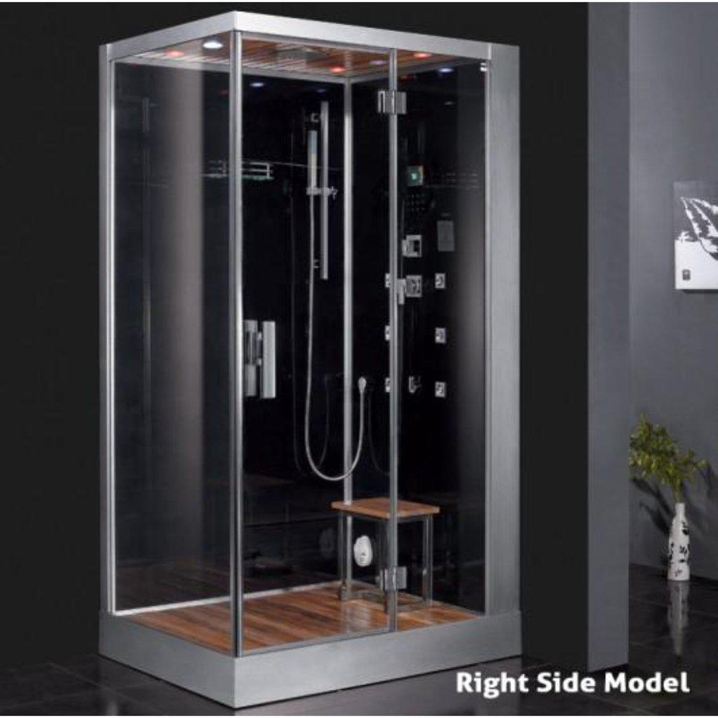 Platinum 47" x 35" x 89" Two-Person Black Framed Rectangle Walk-In Steam Shower With Right Handed Control Panel Configuration Hinged Door 6 Massage Jets & LED Chromatherapy Lighting