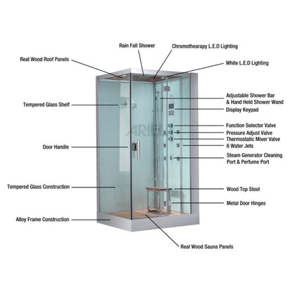 Platinum 47" x 35" x 89" Two-Person White Framed Rectangle Walk-In Steam Shower With Right Handed Control Panel Configuration Hinged Door 6 Massage Jets & LED Chromatherapy Lighting