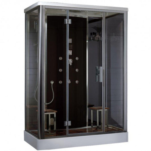Platinum 59" x 35" x 87" Two-Person Black Framed Rectangle Walk-In Steam Shower With Hinged Door 6 Massage Jets & LED Chromatherapy Lighting