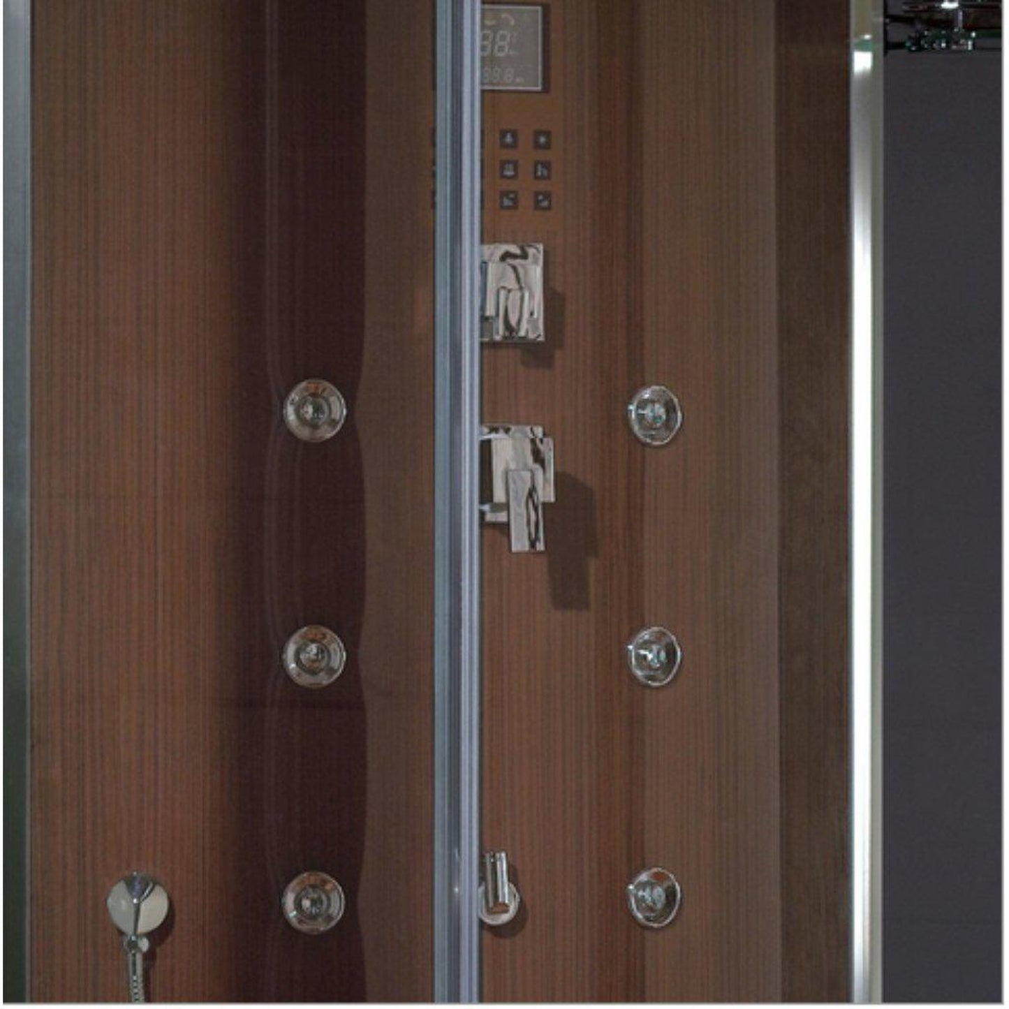 Platinum 59" x 35" x 87" Two-Person Brown Framed Rectangle Walk-In Steam Shower With Hinged Door 6 Massage Jets & LED Chromatherapy Lighting