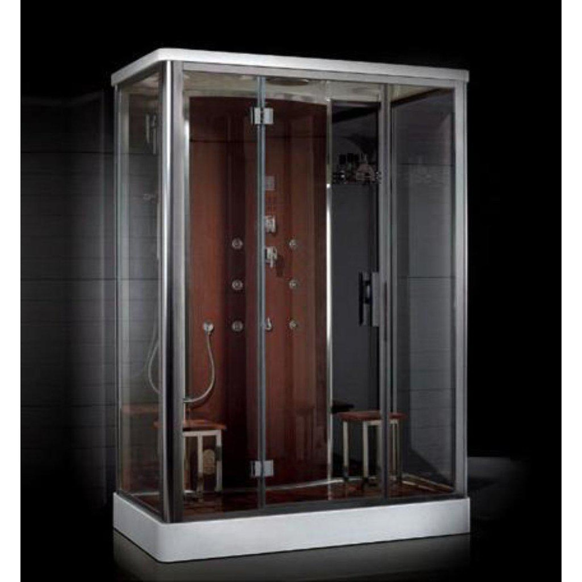 Platinum 59" x 35" x 87" Two-Person Brown Framed Rectangle Walk-In Steam Shower With Hinged Door 6 Massage Jets & LED Chromatherapy Lighting