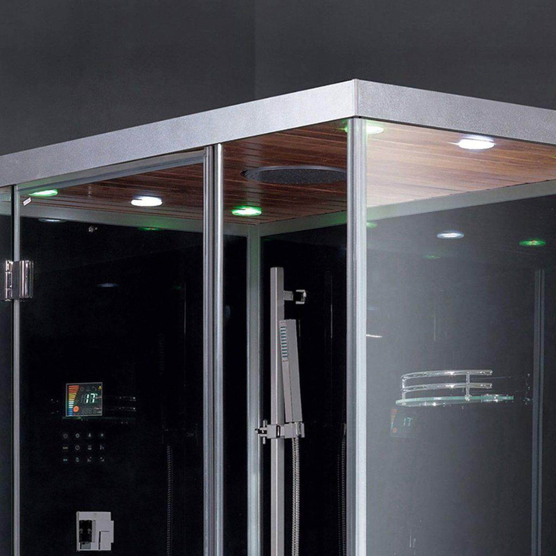 Platinum 59" x 35" x 89" Two-Person Black Framed Rectangle Walk-In Steam Shower With Left Handed Control Panel Configuration Hinged Door 6 Massage Jets & LED Chromatherapy Lighting