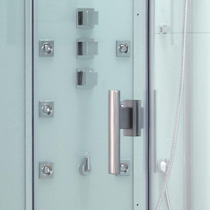 Platinum 59" x 35" x 89" Two-Person White Framed Rectangle Walk-In Steam Shower With Left Handed Control Panel Configuration Hinged Door 6 Massage Jets & LED Chromatherapy Lighting