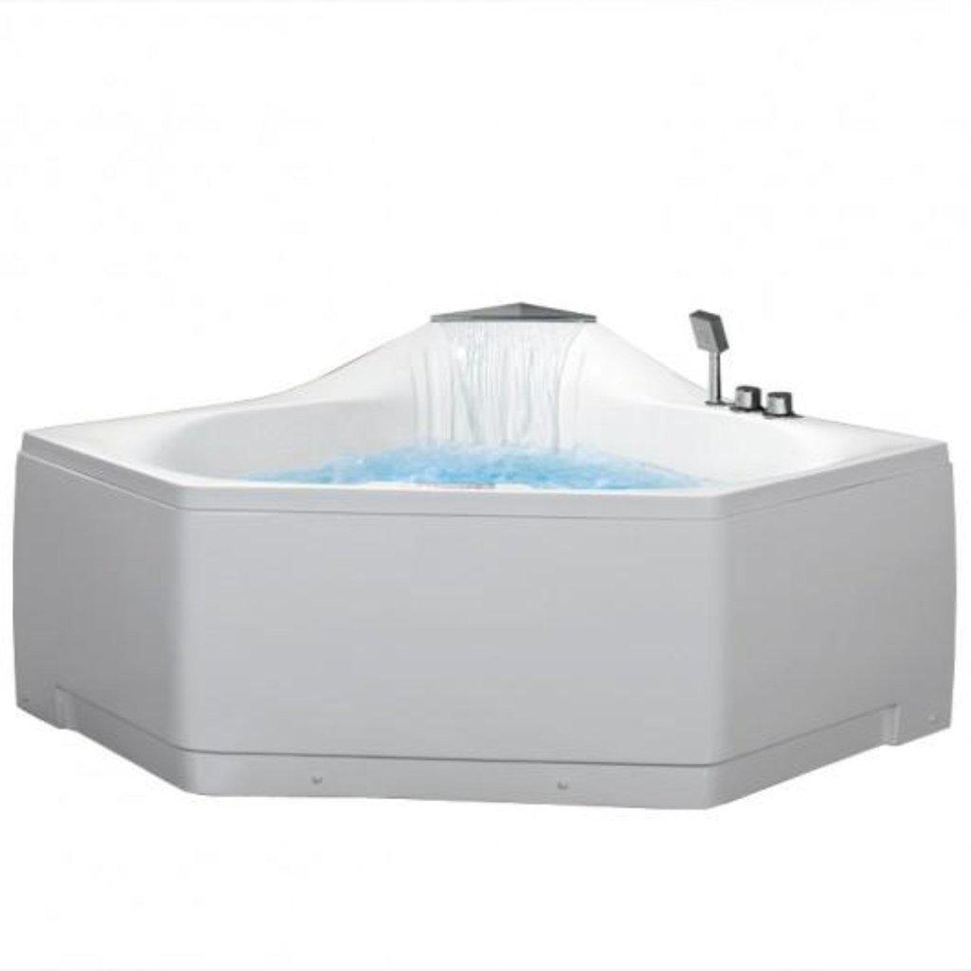 Platinum 59" x 59" x 32" Two-Person Corner Whirlpool Bathtub With Waterfall Spout 22 Jets & Handheld Shower