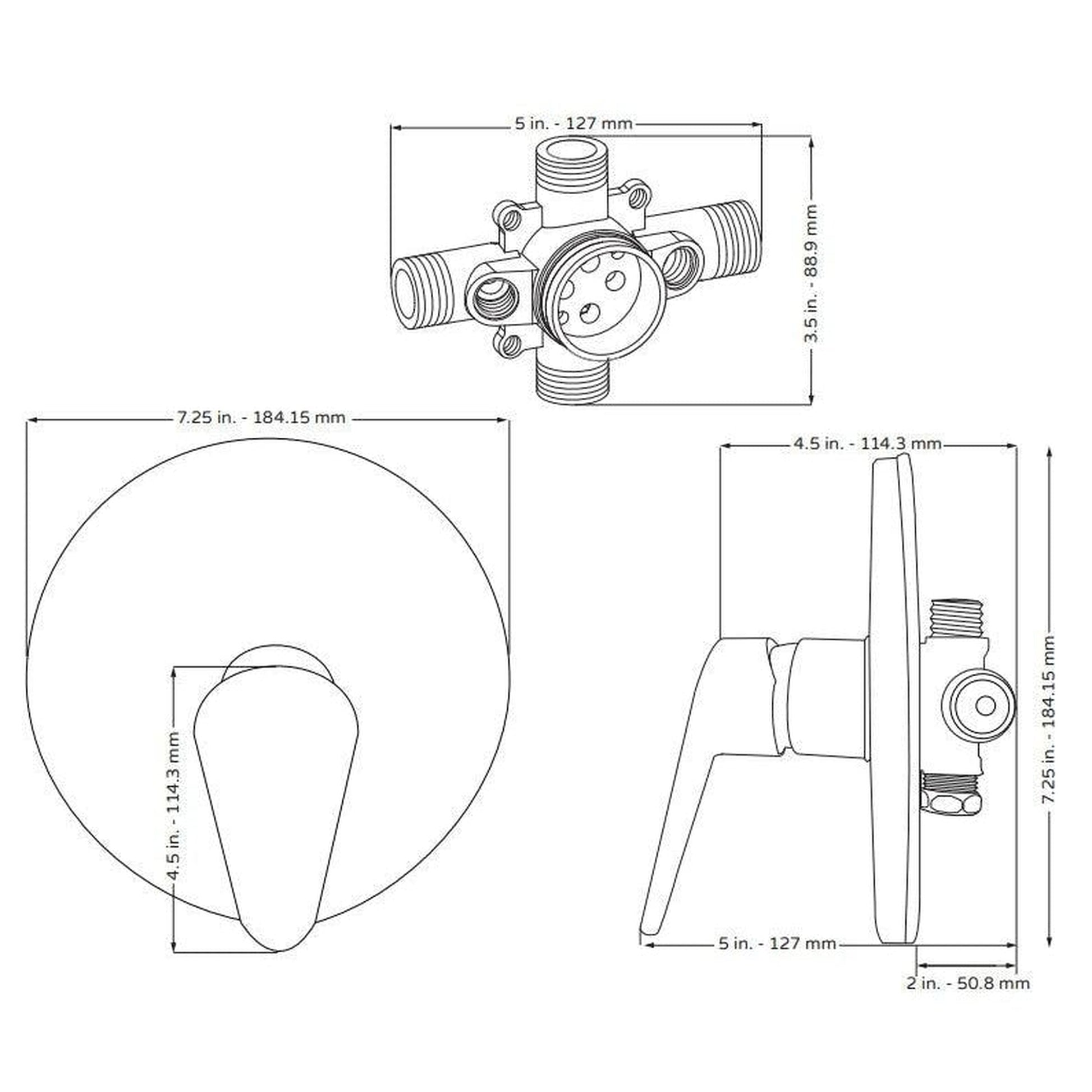 PULSE ShowerSpas Tru-Temp Pressure Balance 1/2" Rough-In Valve With Chrome Round Shape Trim Kit