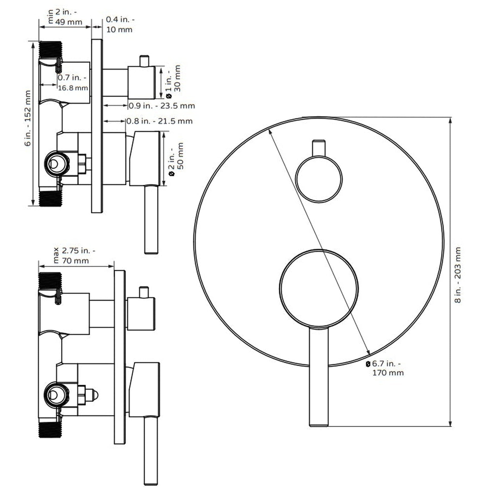 PULSE ShowerSpas Two Way Tru-Temp Pressure Balance 1/2" Rough-In Valve Oil Rubbed Bronze Finish Trim Kit