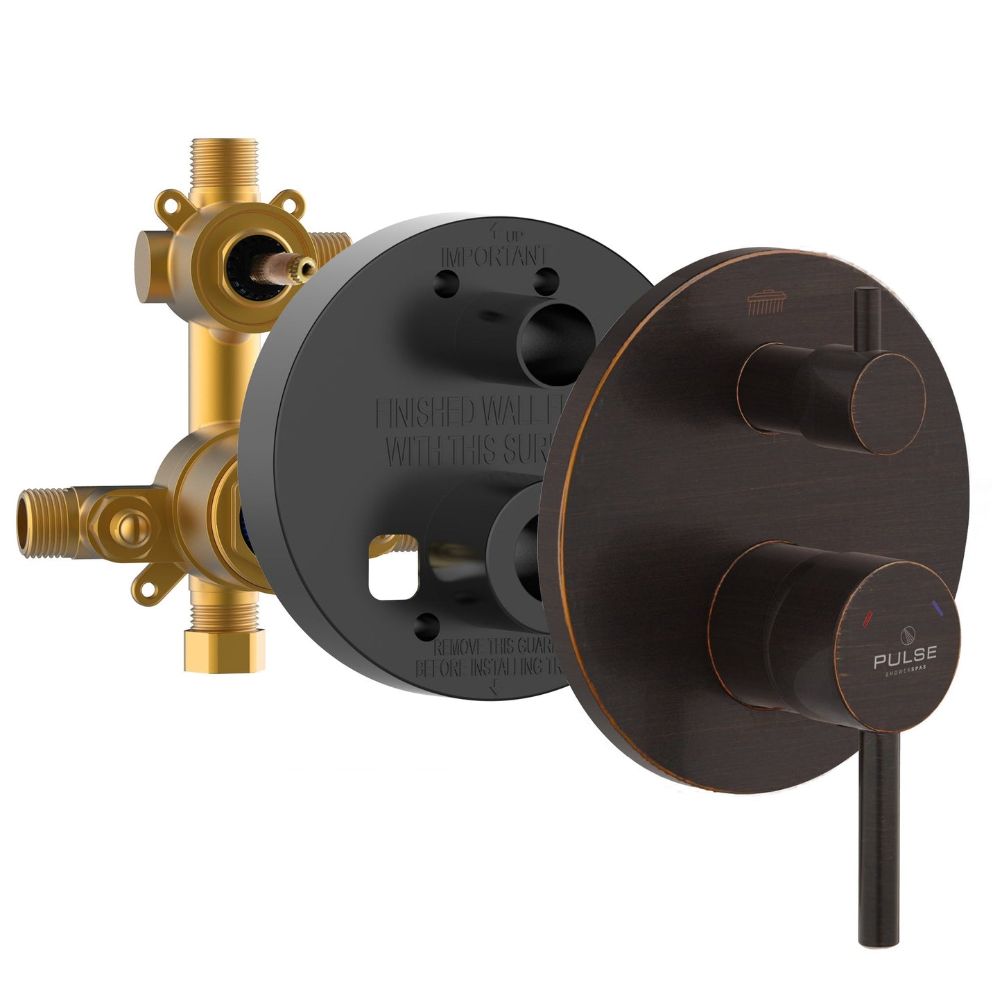 PULSE ShowerSpas Two Way Tru-Temp Pressure Balance 1/2" Rough-In Valve Oil Rubbed Bronze Finish Trim Kit