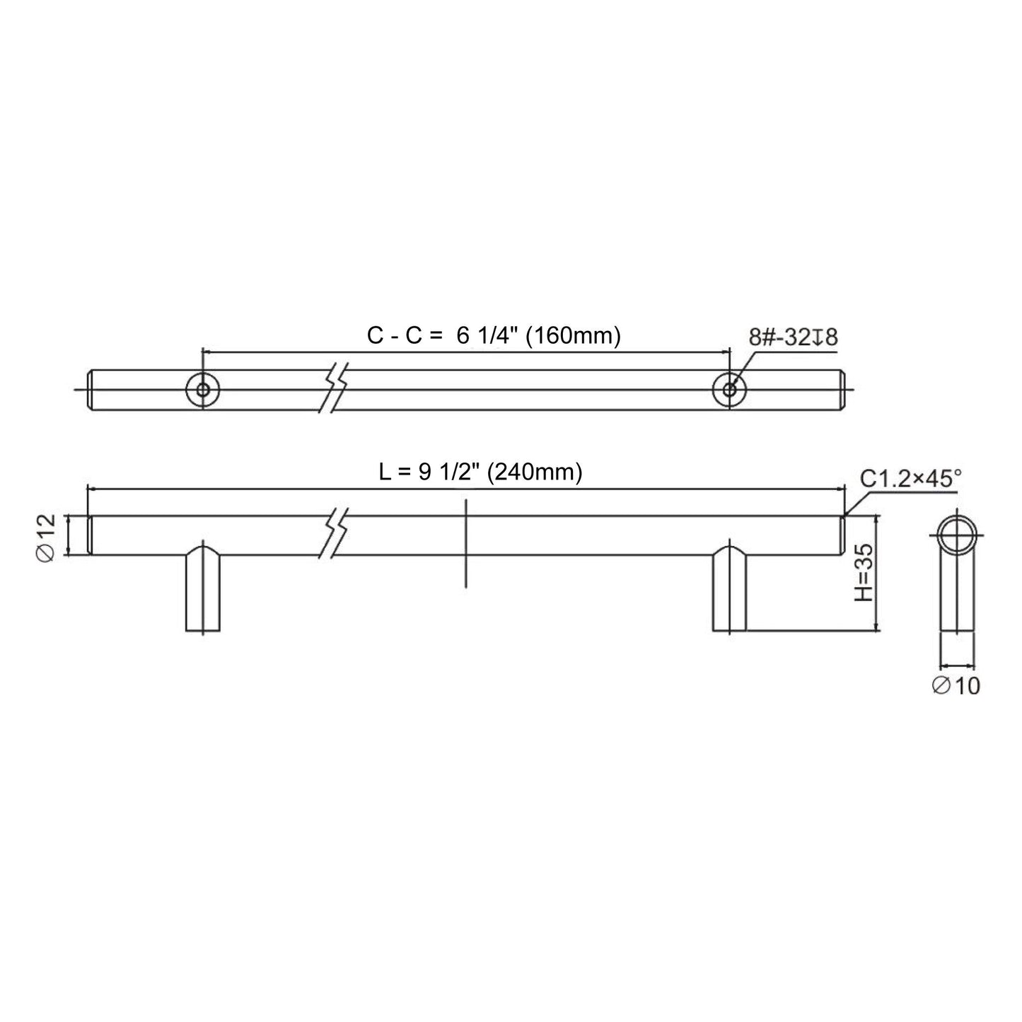 Ratel 10" Brushed Nickel Steel T-Bar Handle