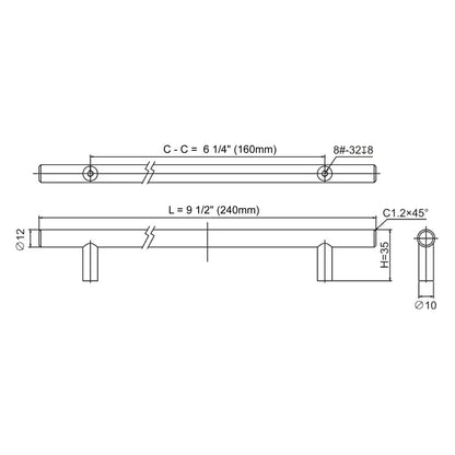 Ratel 10" Brushed Nickel Steel T-Bar Handle