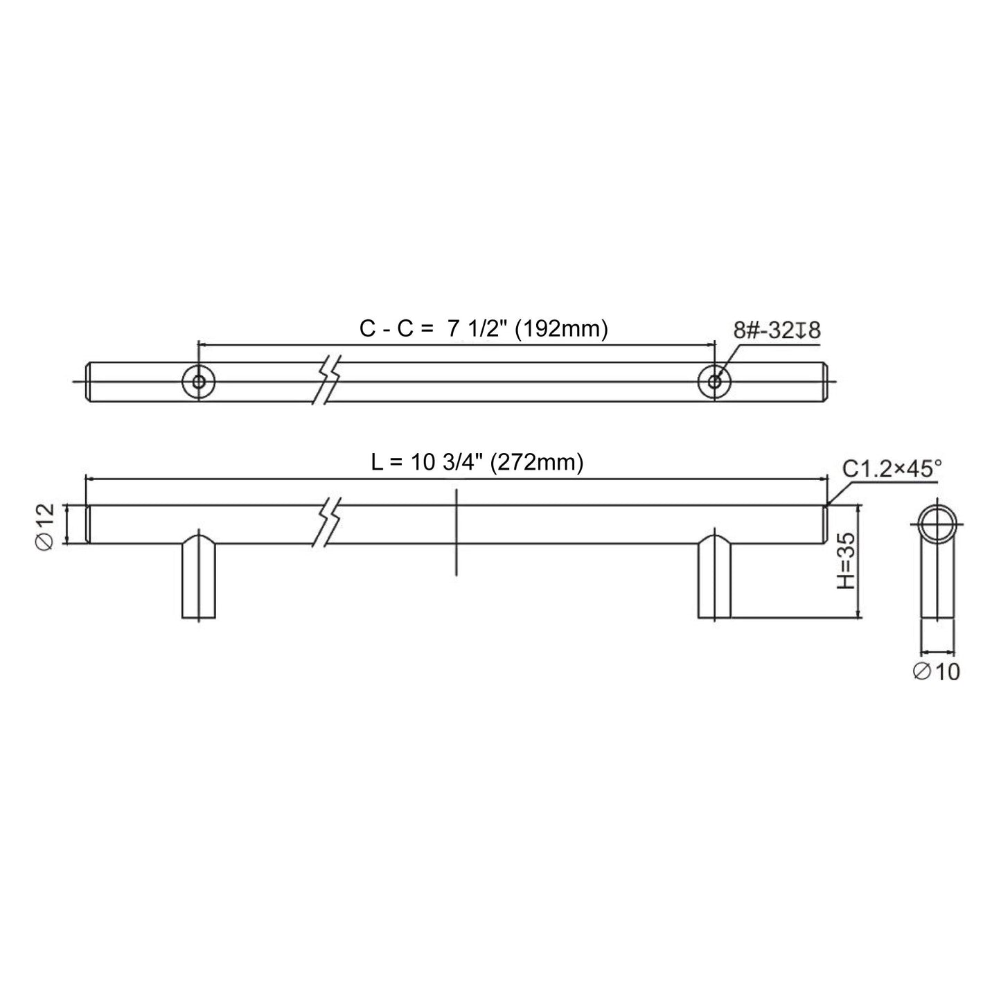 Ratel 11" Brushed Nickel Steel T-Bar Handle