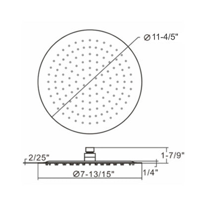 Ratel 12" Round Brushed Nickel Stainless Steel Rain Shower Head