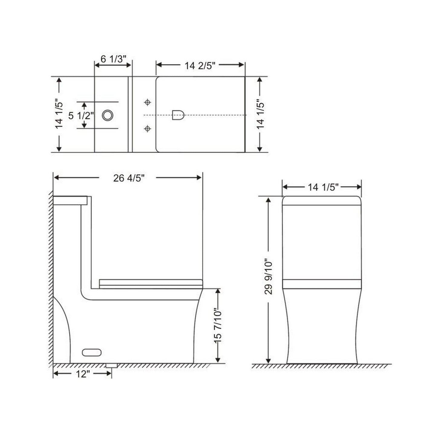 Ratel 14" x 30" Square White Gloss One-Piece Dual-Flush Floor-Mounted Toilet With Soft-Close Seat