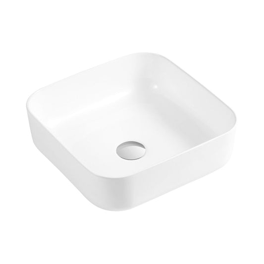 Ratel 15" White Square Ceramic Vessel Bathroom Sink