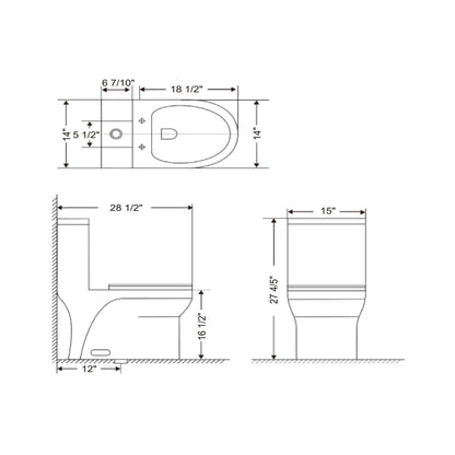 Ratel 15" x 28" White Gloss One-Piece Dual-Flush Floor-Mounted ADA-Compliant Toilet With Soft-Close Seat