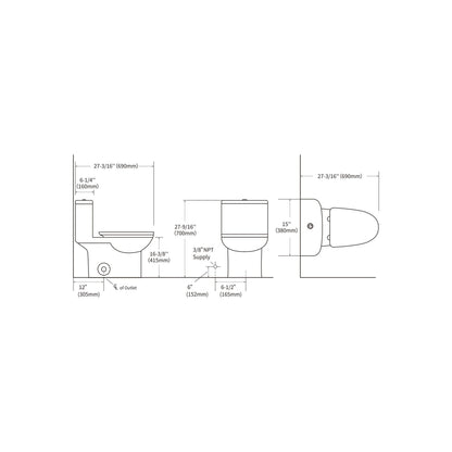 Ratel 15" x 28" White Gloss One-Piece Dual-Flush Floor-Mounted Toilet With Soft-Close Seat