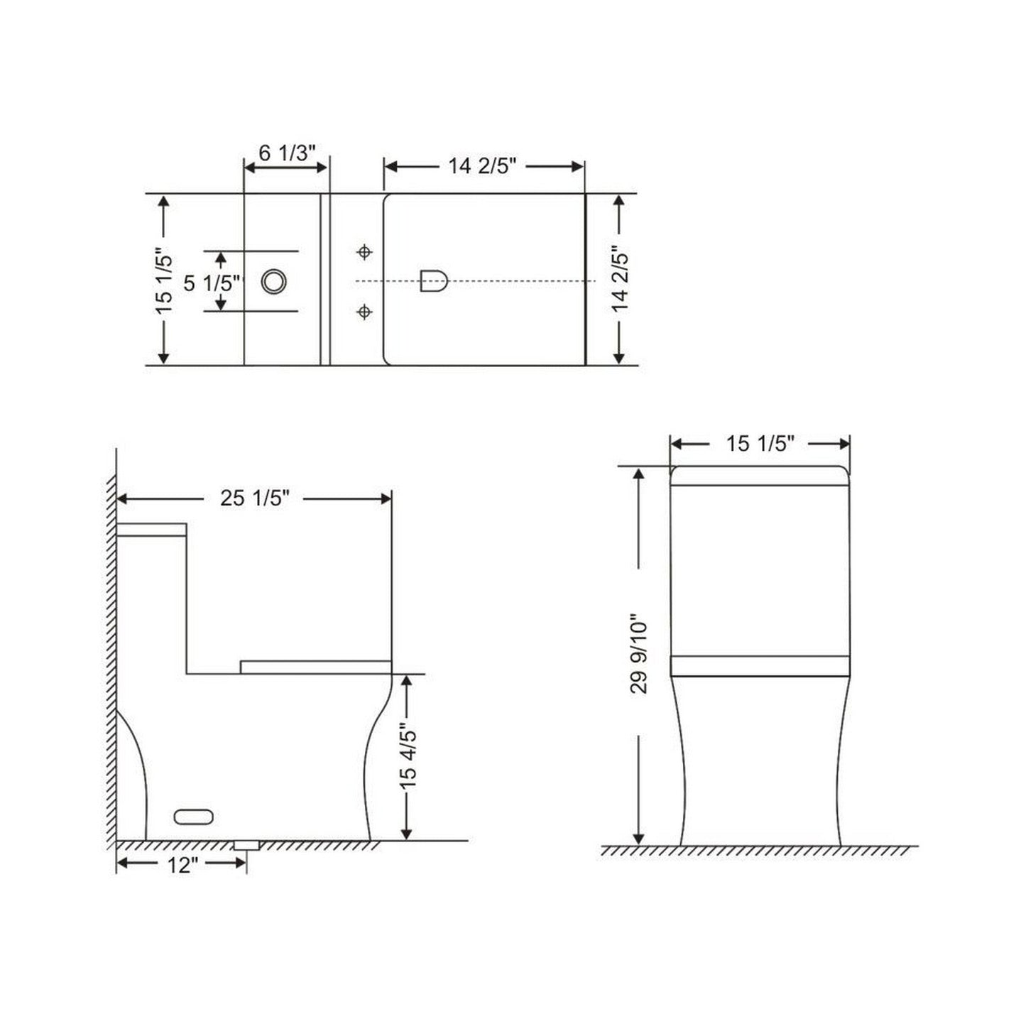 Ratel 15" x 30" Square White Gloss One-Piece Dual-Flush Floor-Mounted Toilet With Soft-Close Seat