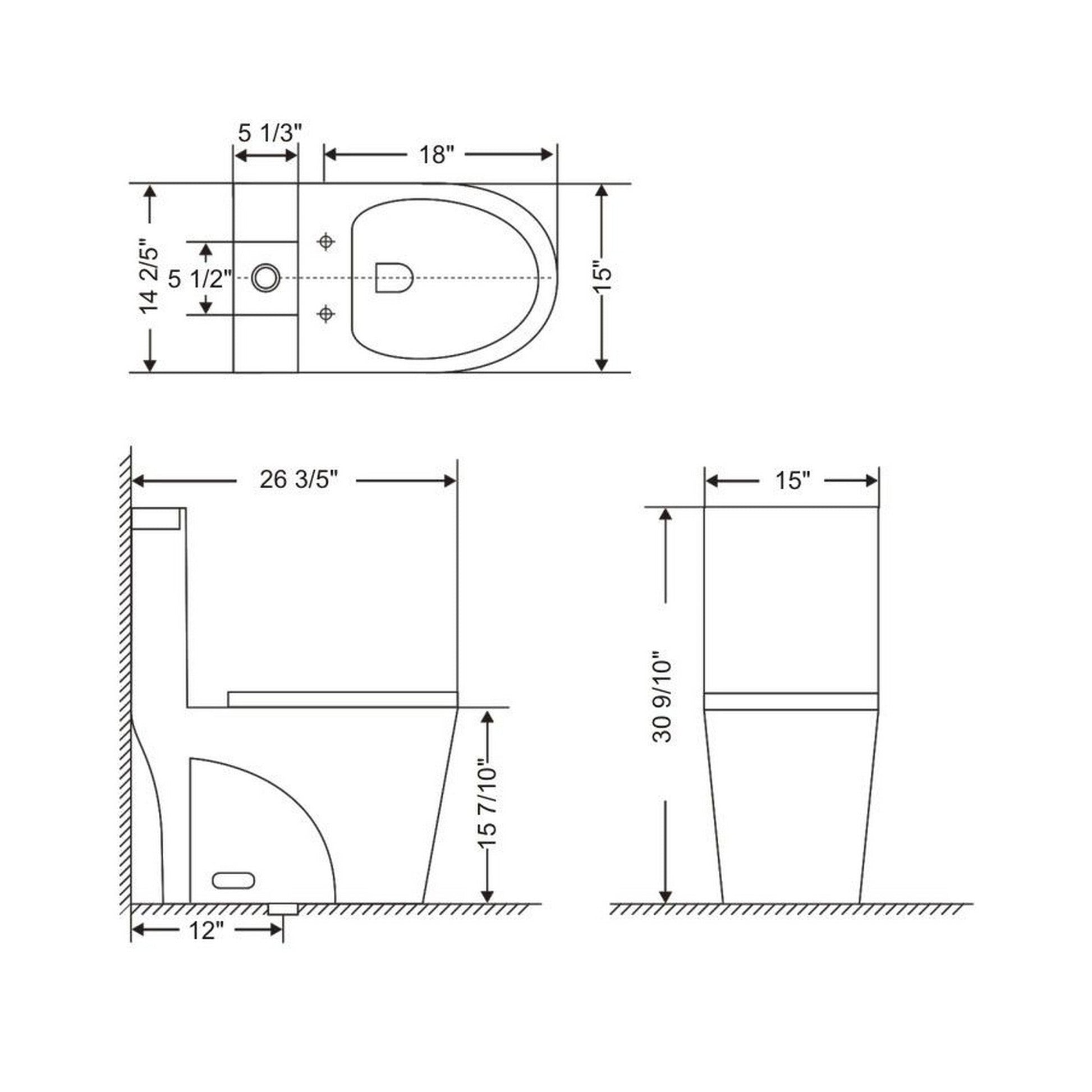 Ratel 15" x 31" White Gloss One-Piece Dual-Flush Floor-Mounted Toilet With Soft-Close Seat