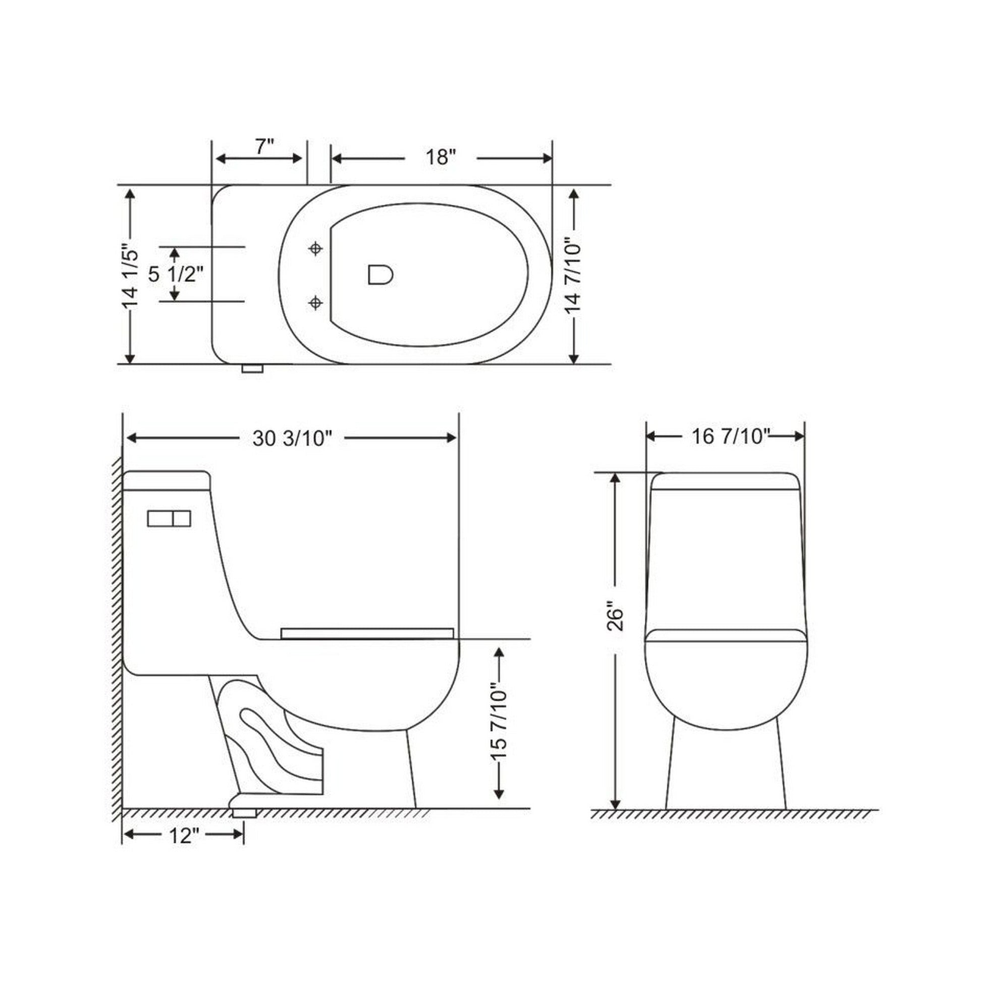 Ratel 17" x 26" White Gloss One-Piece Dual-Flush Floor-Mounted Toilet With Soft-Close Seat