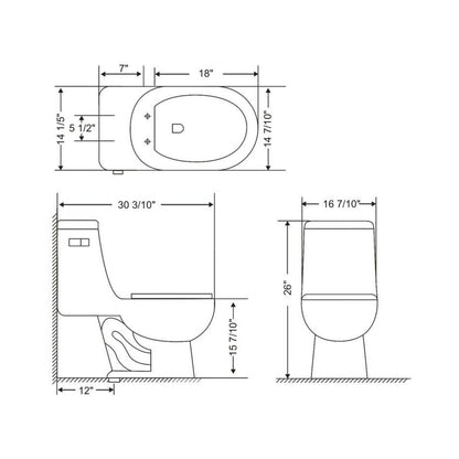 Ratel 17" x 26" White Gloss One-Piece Dual-Flush Floor-Mounted Toilet With Soft-Close Seat