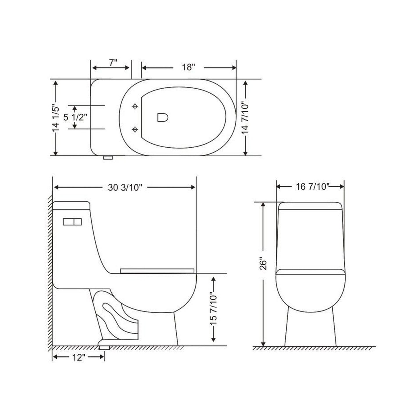 Ratel 17" x 26" White Gloss One-Piece Floor-Mounted Toilet With Soft-Close Seat