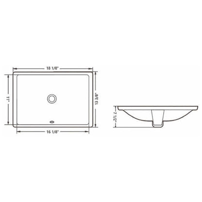 Ratel 18" x 13" White Rectangular Ceramic Undermount Bathroom Sink