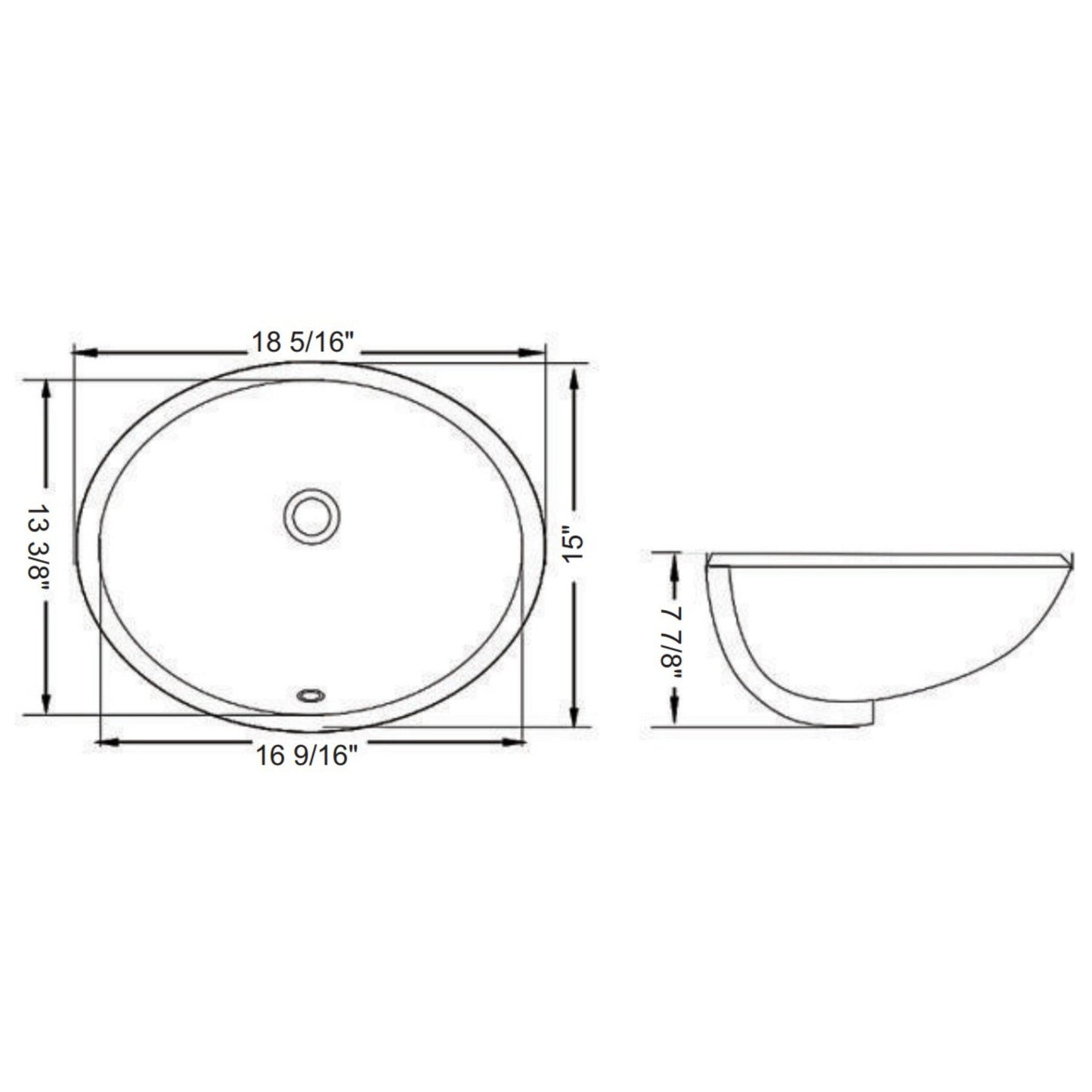 Ratel 18" x 15" White Oval Ceramic Undermount Bathroom Sink