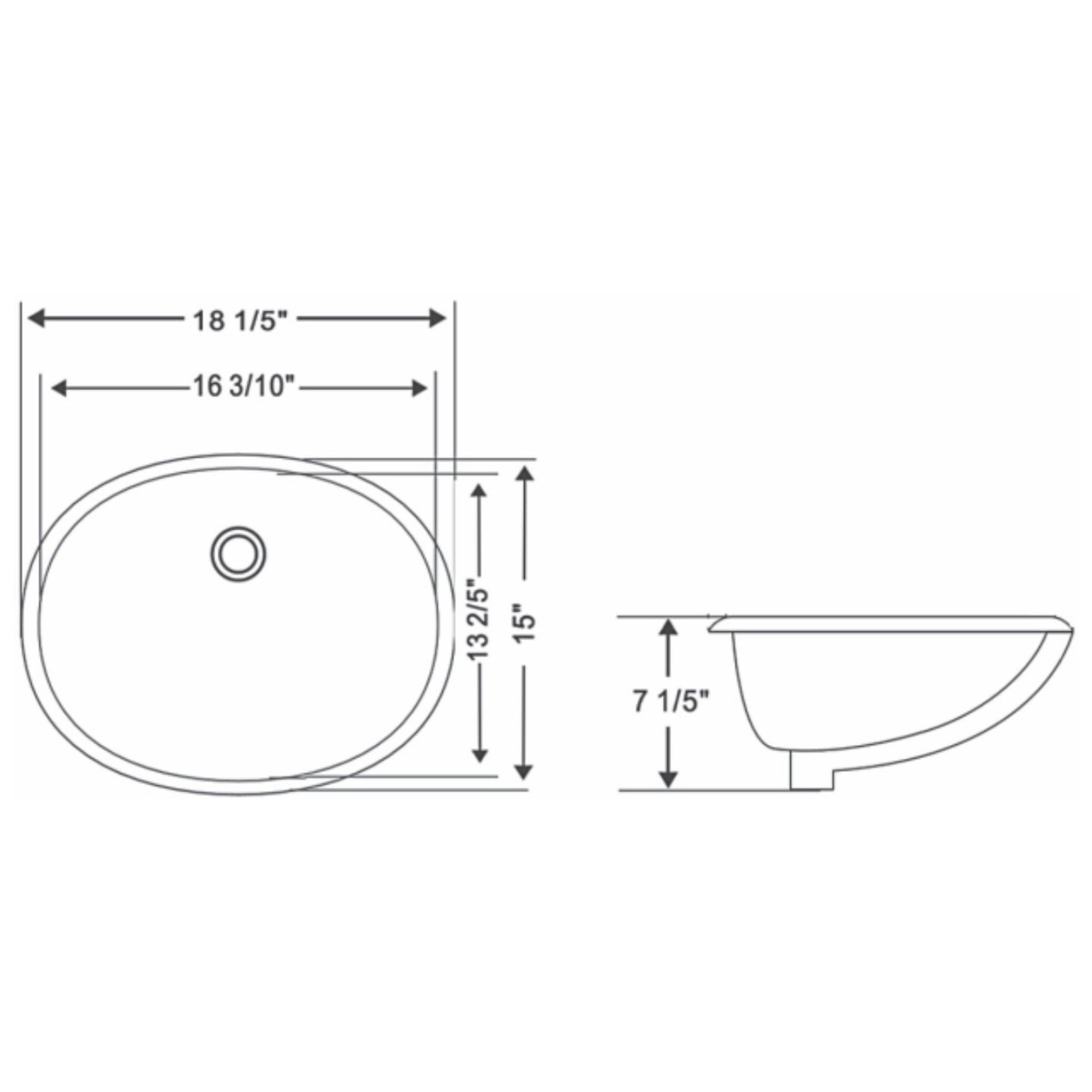 Ratel 18" x 15" White Oval Undermount Bathroom Sink