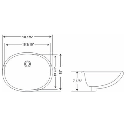 Ratel 18" x 15" White Oval Undermount Bathroom Sink