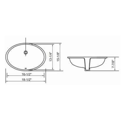 Ratel 19" x 15" White Oval Ceramic Undermount Bathroom Sink