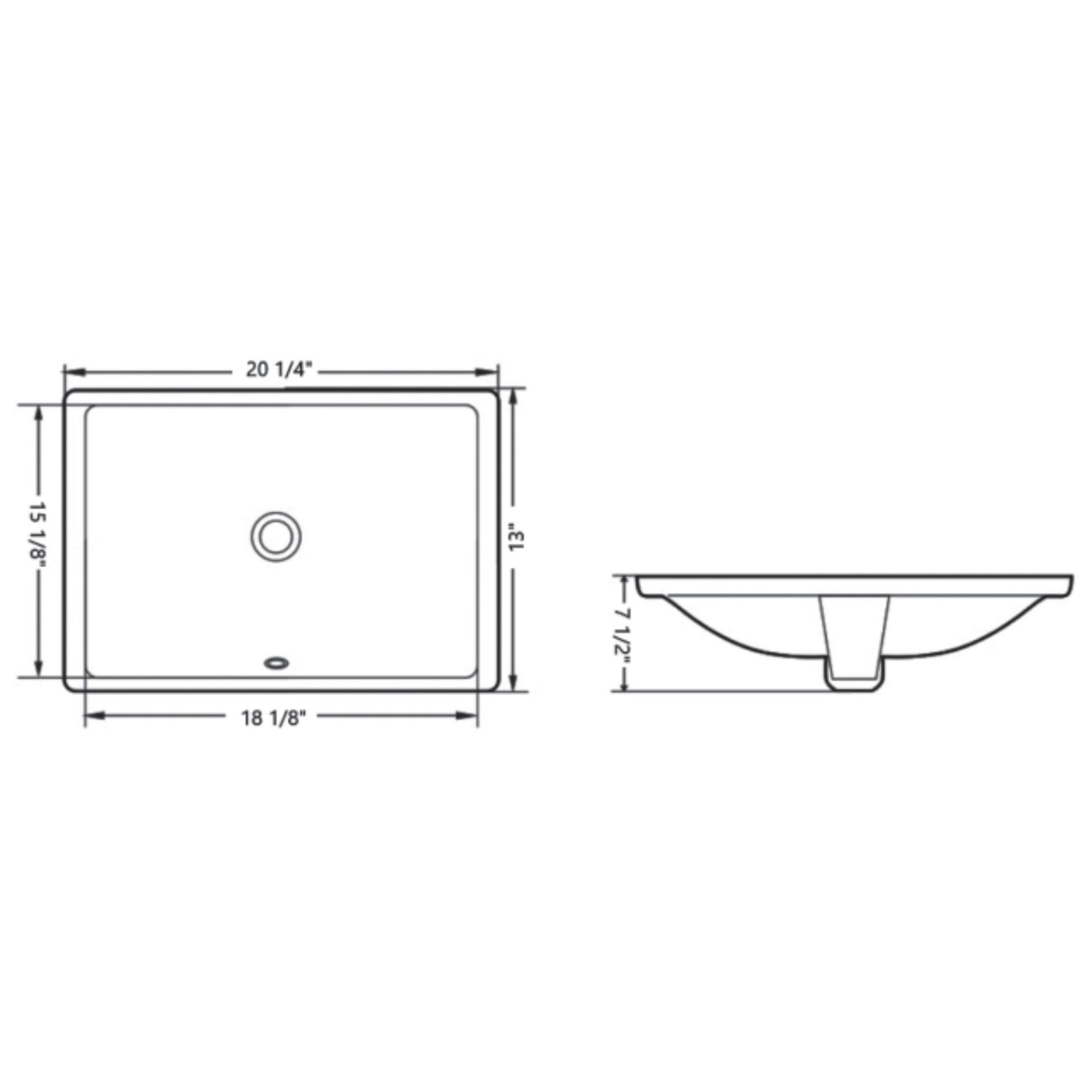 Ratel 20" x 13" White Rectangular Ceramic Undermount Bathroom Sink