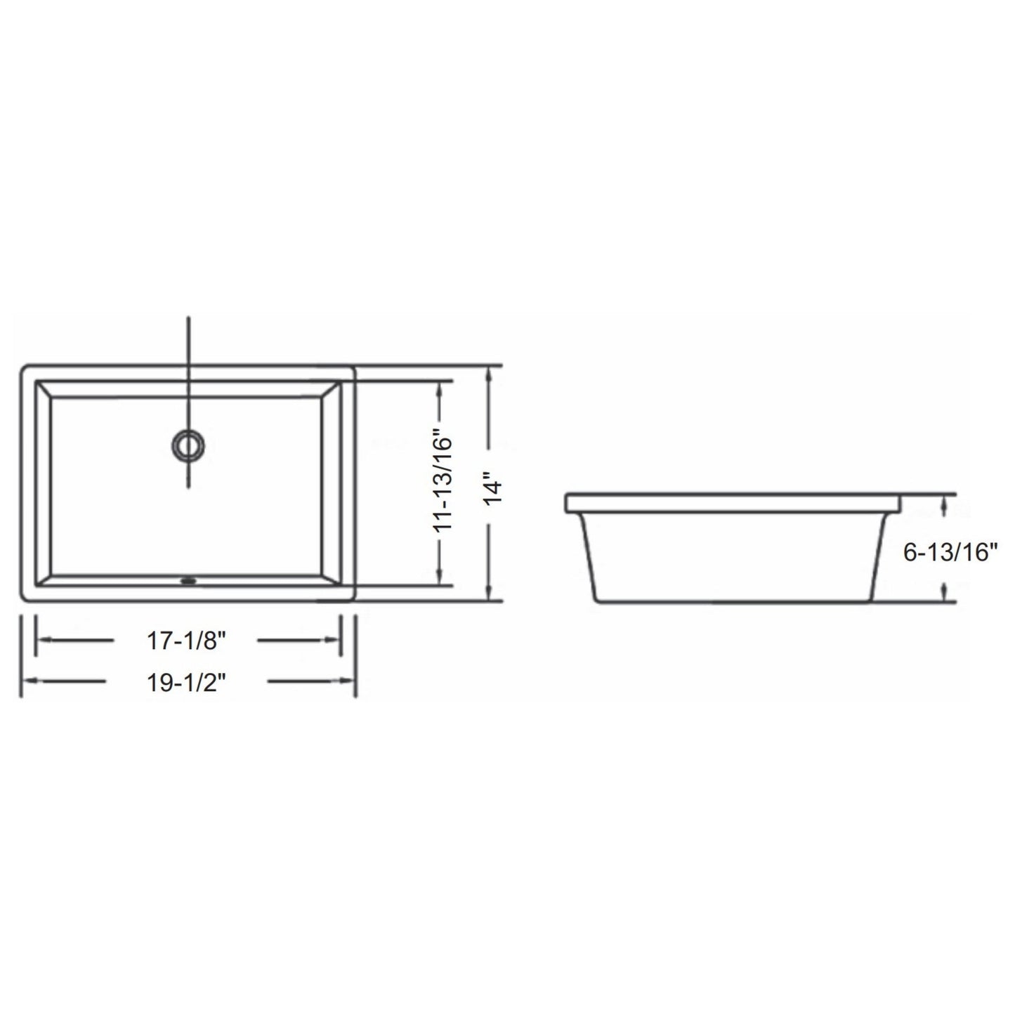 Ratel 20" x 14" White Rectangular Ceramic Undermount Bathroom Sink