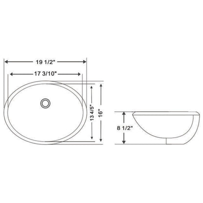 Ratel 20" x 16" White Oval Ceramic Undermount Bathroom Sink