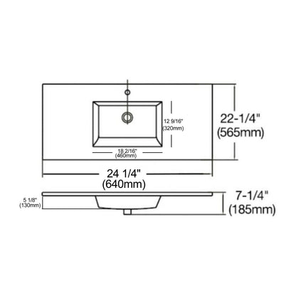 Ratel 25" x 22" White Ceramic Single Integrated Sink and Vanity Top