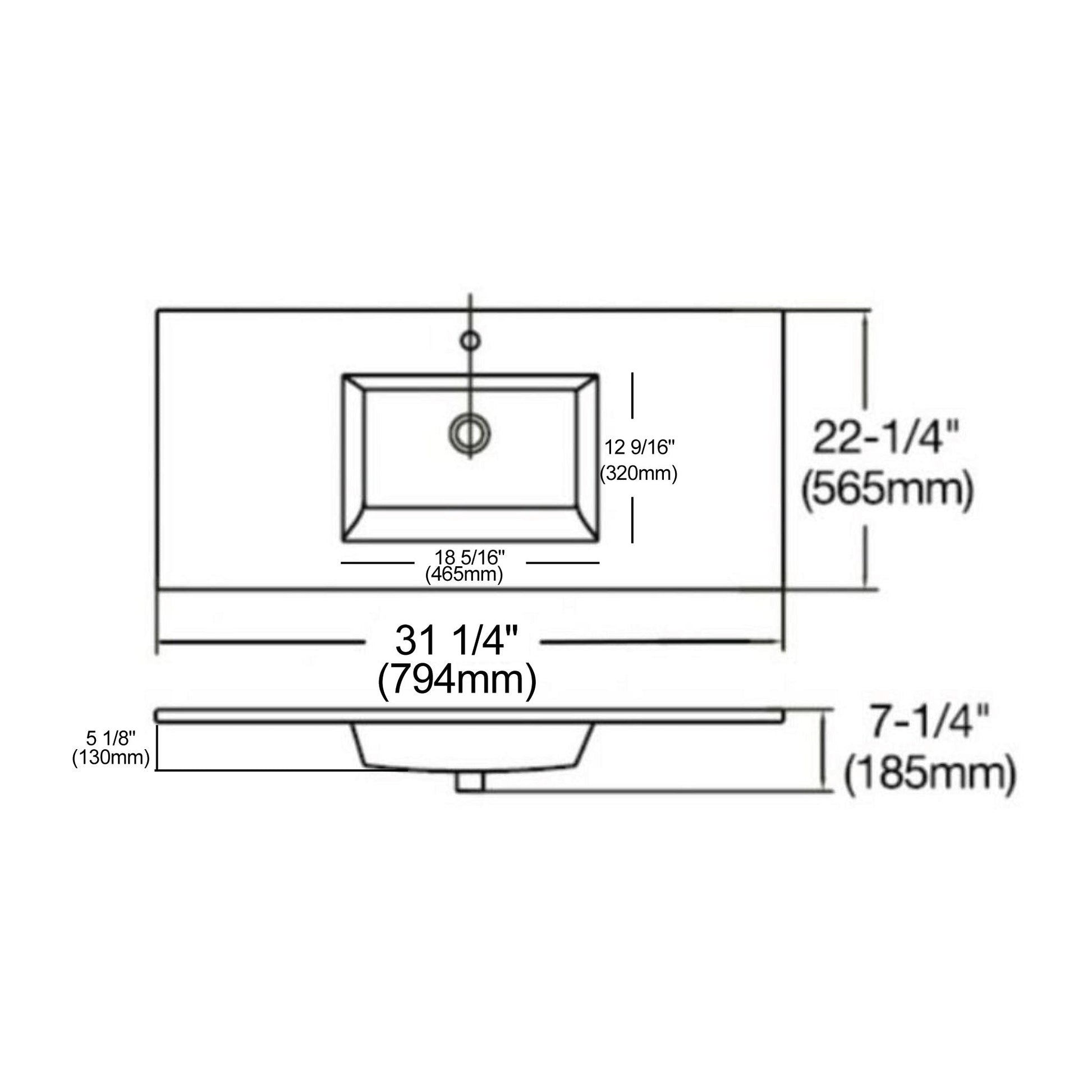 Ratel 31" x 22" White Ceramic Single Integrated Sink and Vanity Top