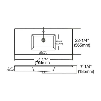 Ratel 31" x 22" White Ceramic Single Integrated Sink and Vanity Top