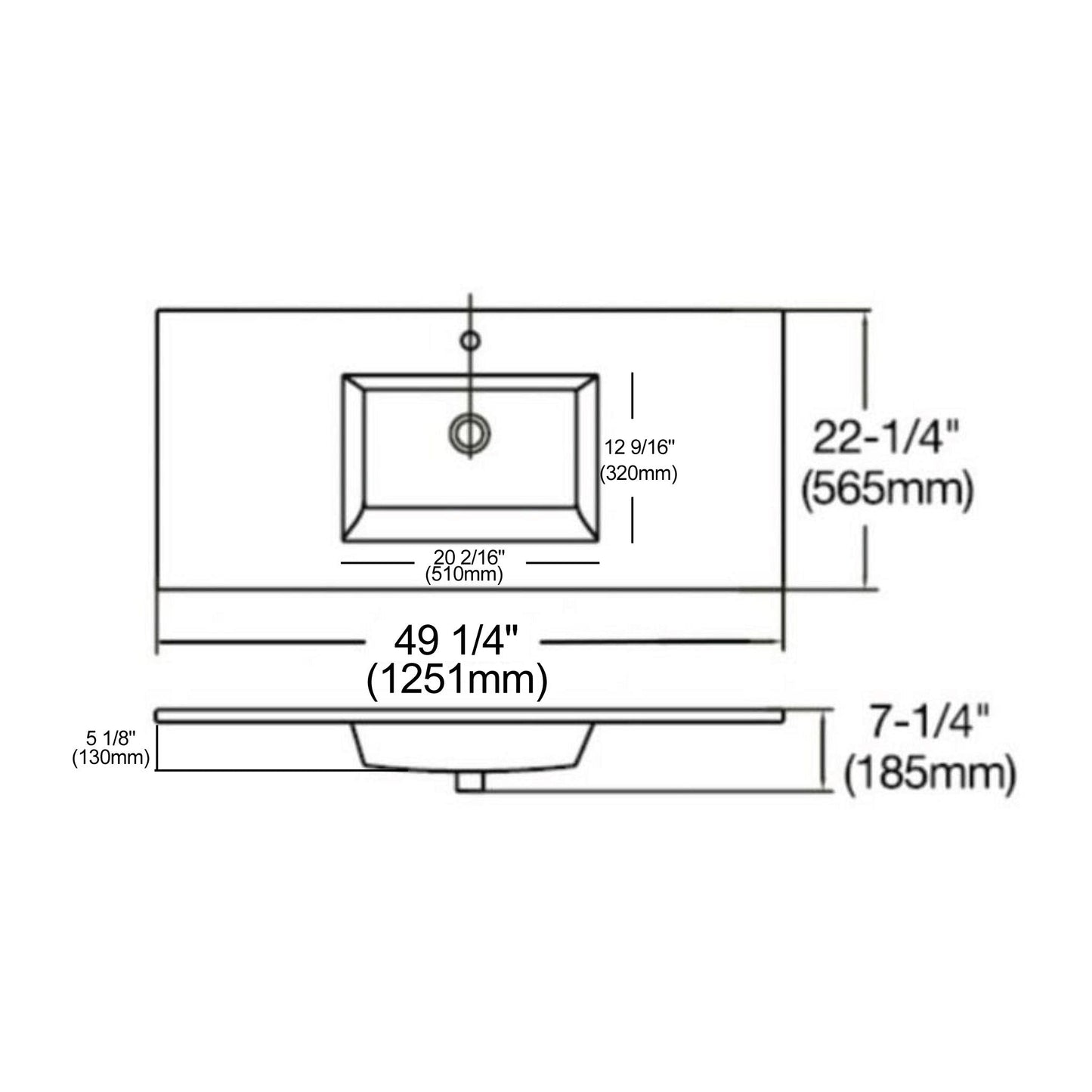 Ratel 49" x 22" White Ceramic Single Integrated Sink and Vanity Top