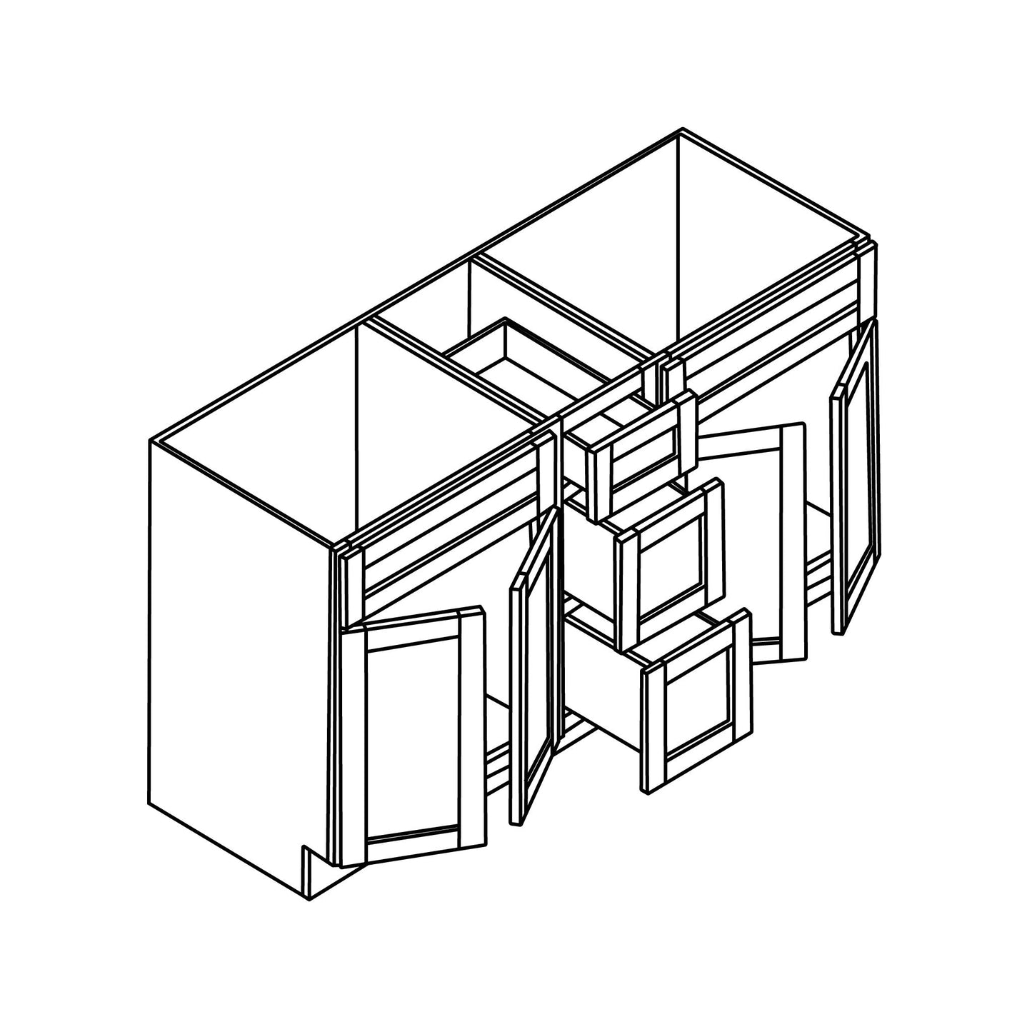 Ratel 60" 3-Drawer and 4-Door Sterling Double Vanity With 2 Dummy Drawers