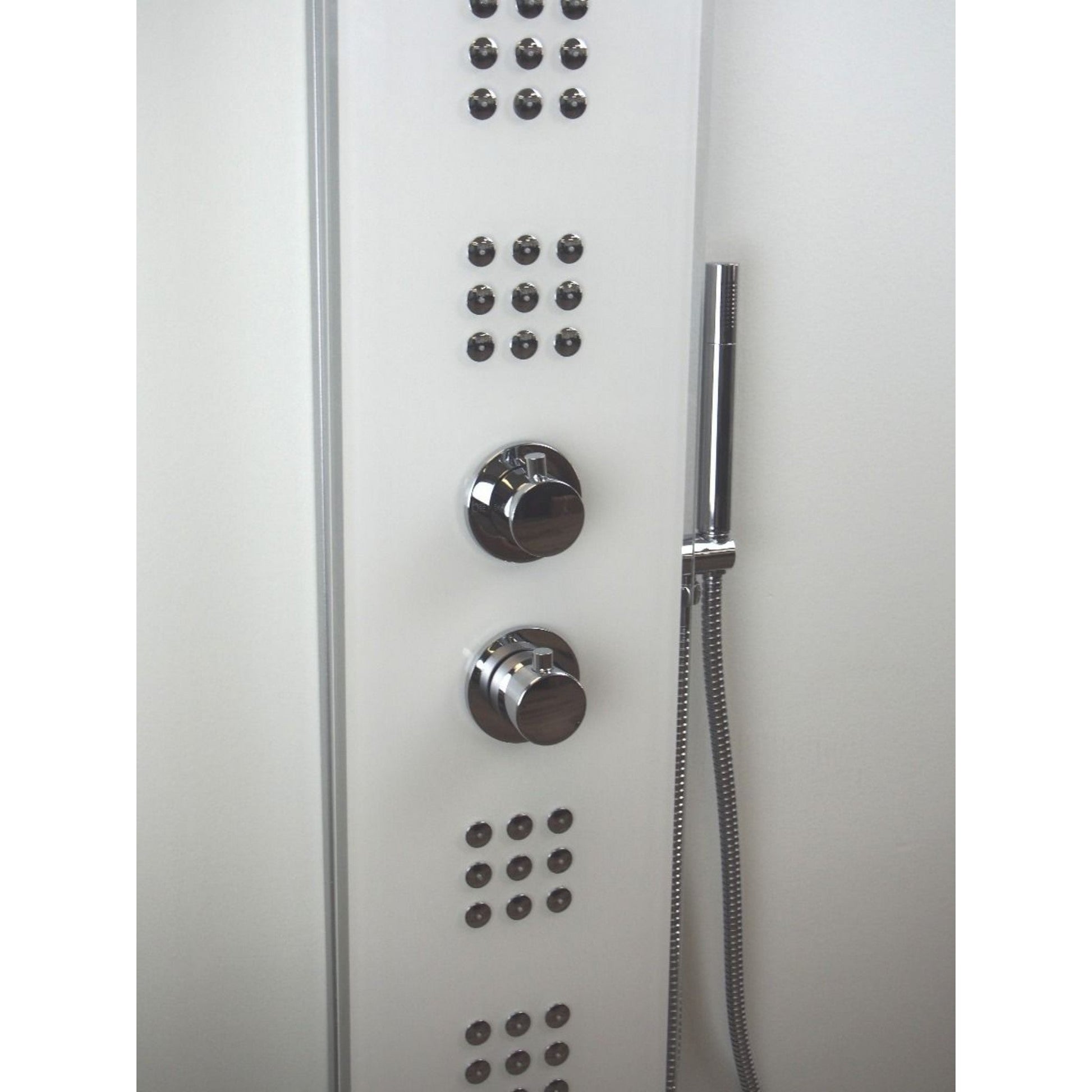 Ratel 63" White Tempered Glass Shower Panel With Round Head Shower and 2-Set Massage Jets