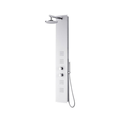 Ratel 63" White Tempered Glass Shower Panel With Round Head Shower and 2-Set Massage Jets