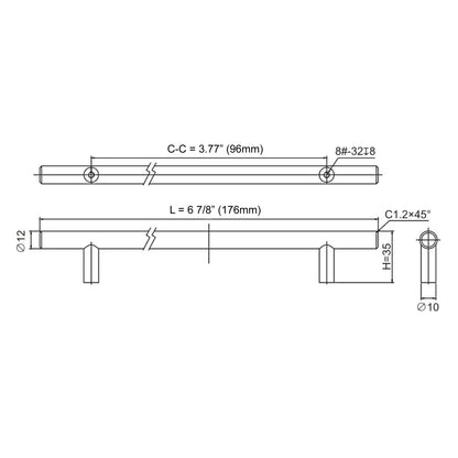 Ratel 7" Brushed Nickel Steel T-Bar Handle With 3.8" Center-to-Center Screw Holes