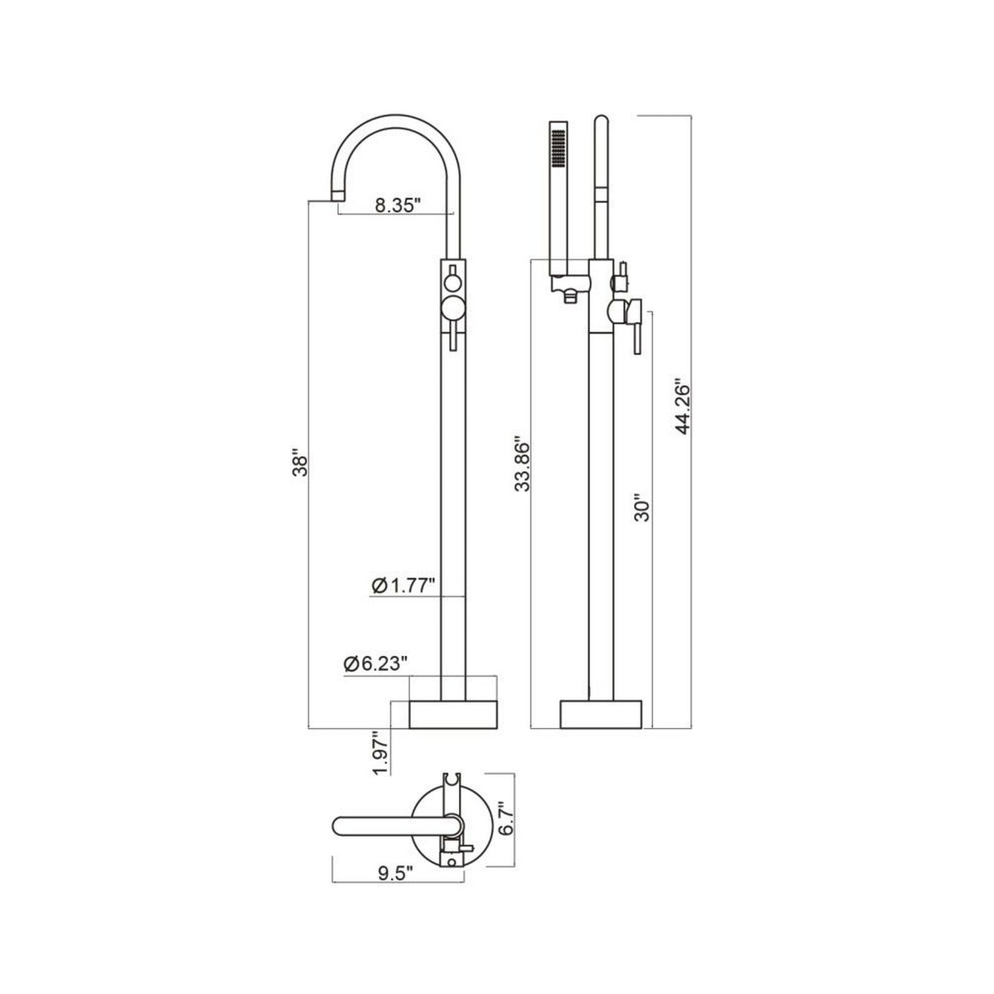 Ratel 7" x 44" Chrome Floor-Mounted Bathtub Faucet With Hand Shower